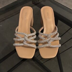 Nine West Beige Strappy Heels with Silver Accents